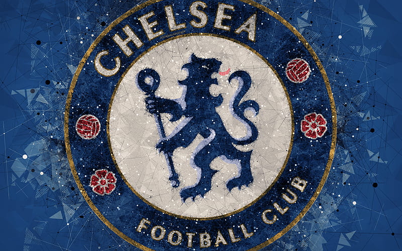 Chelsea FC logo, geometric art, English football club, creative emblem, blue abstract background, Premier League, London, UK, football, HD wallpaper