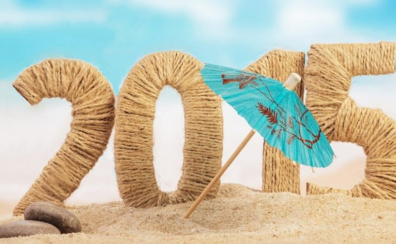 Happy New Year 2015, beach, words, happy new year, 2015, HD wallpaper