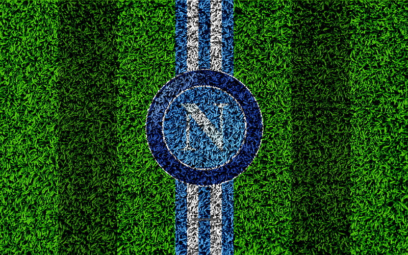 Napoli FC logo, football lawn, Italian football club, white blue lines, emblem, grass texture, Serie A, Naples, Italy, football, SSC Napoli, HD wallpaper