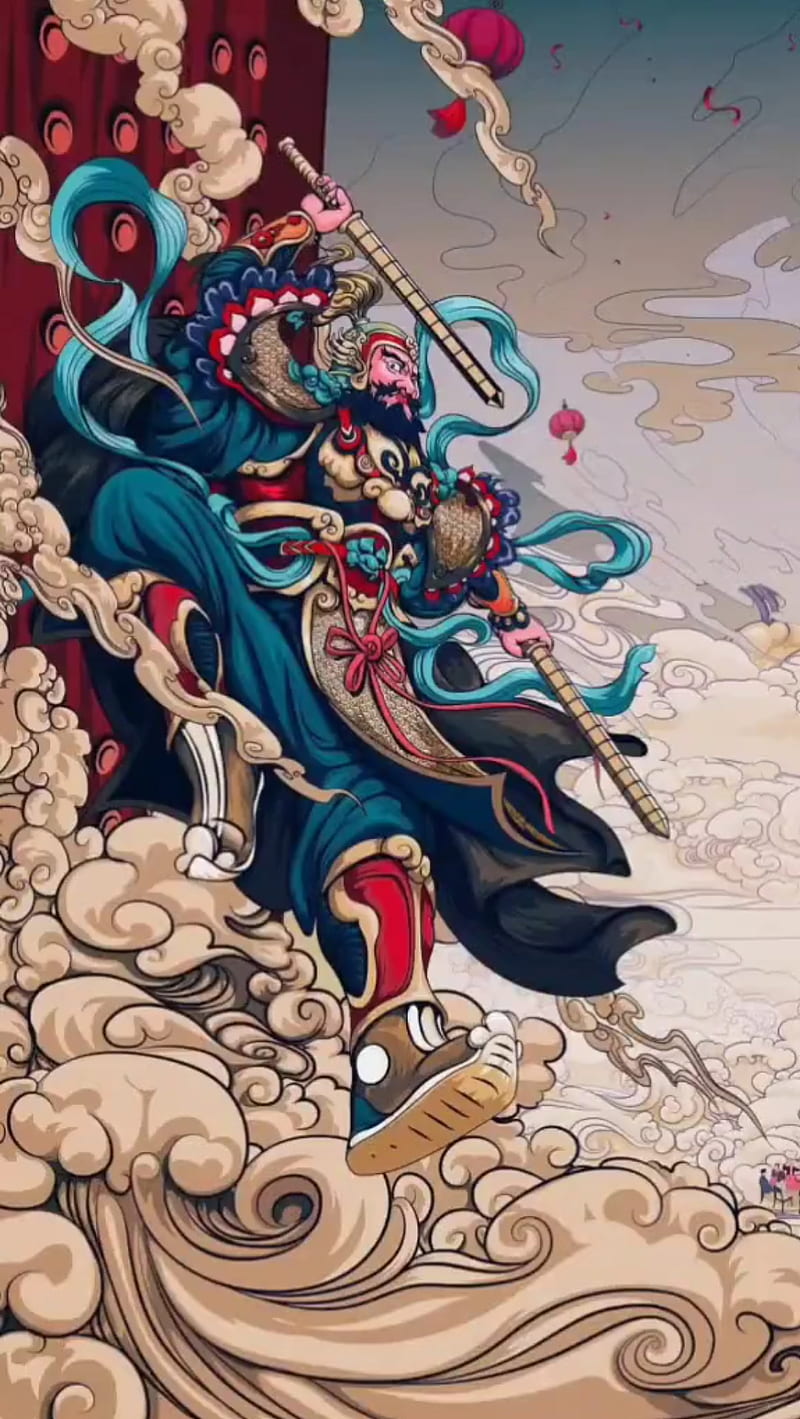 Chinese Warrior, art, mural, HD phone wallpaper
