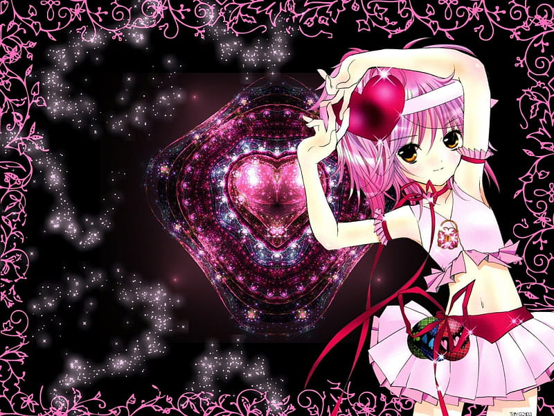 Amulet Heart, red, female, black, cute, girl, anime, dark, love, heart, anime girl, pink, HD wallpaper