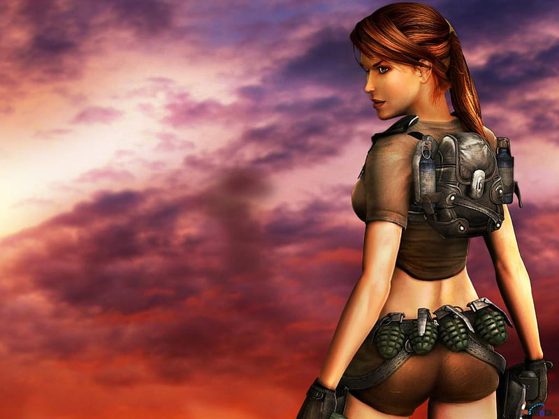 Lara-Croft-with-grenades, games, colors, grenades, tomb, croft, lara, girl, hero, raider, HD wallpaper