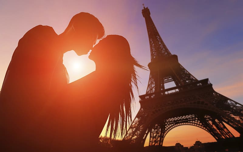 Love, Eiffel Tower, Silhouette, Couple, HD wallpaper