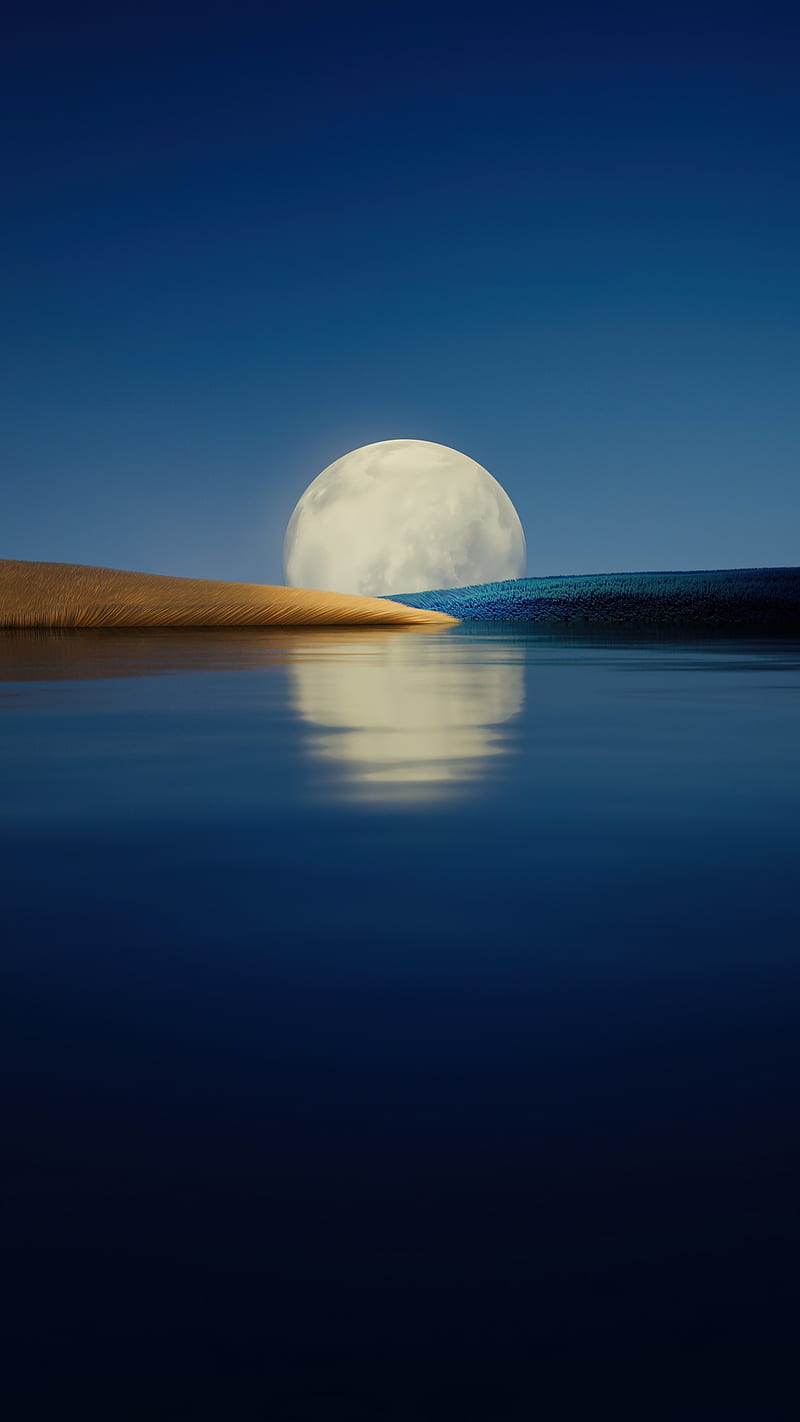 Huawei P50 Pocket , Evening sky, Moon, Body of Water, Reflection, Nature, Huawei P50 Pro, HD phone wallpaper