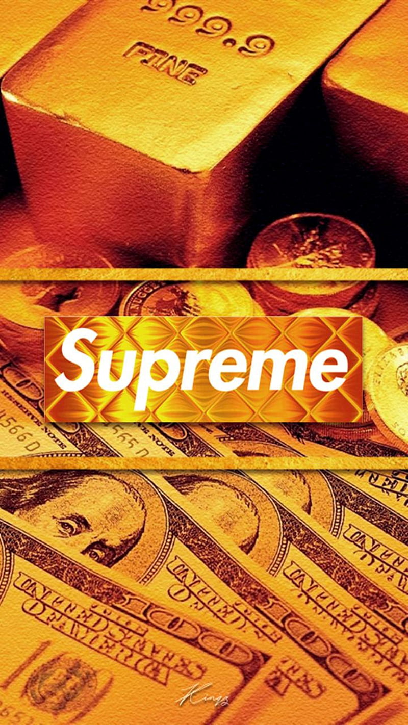 supreme, black, dollar, gold, money, swag, HD phone wallpaper
