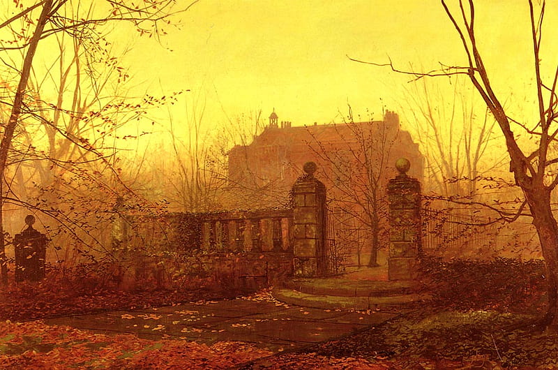 John Atkinson Grimshaw. 'Autumn morning.', english art, victorian, classic, old house, HD wallpaper