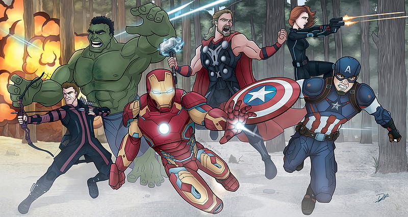 The Avengers Age Of Ultron Battle Scene Fanart, avengers, artist, artwork, artstation, digital-art, iron-man, hulk, thor, black-widow, hawkeye, captain-america, HD wallpaper