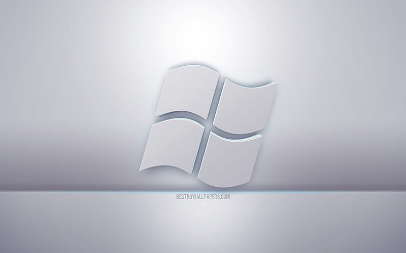 Windows 3d white logo, gray background, Windows logo, creative 3d art, Windows, 3d emblem, HD wallpaper