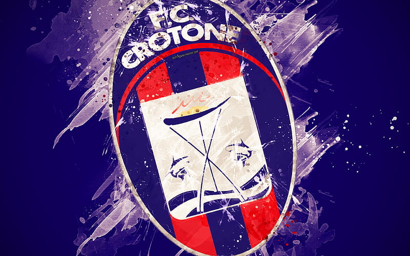 FC Crotone paint art, creative, logo, Italian football team, Serie B, emblem, blue background, grunge style, Crotone, Italy, football, HD wallpaper