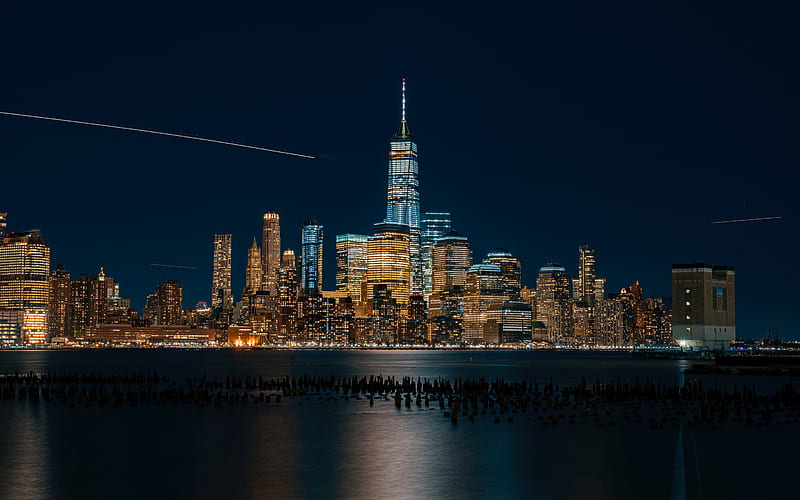 1 World Trade Center, dom Tower, Manhattan, New York City, night, modern buildings, skyscrapers, New York cityscape, New York, USA, HD wallpaper