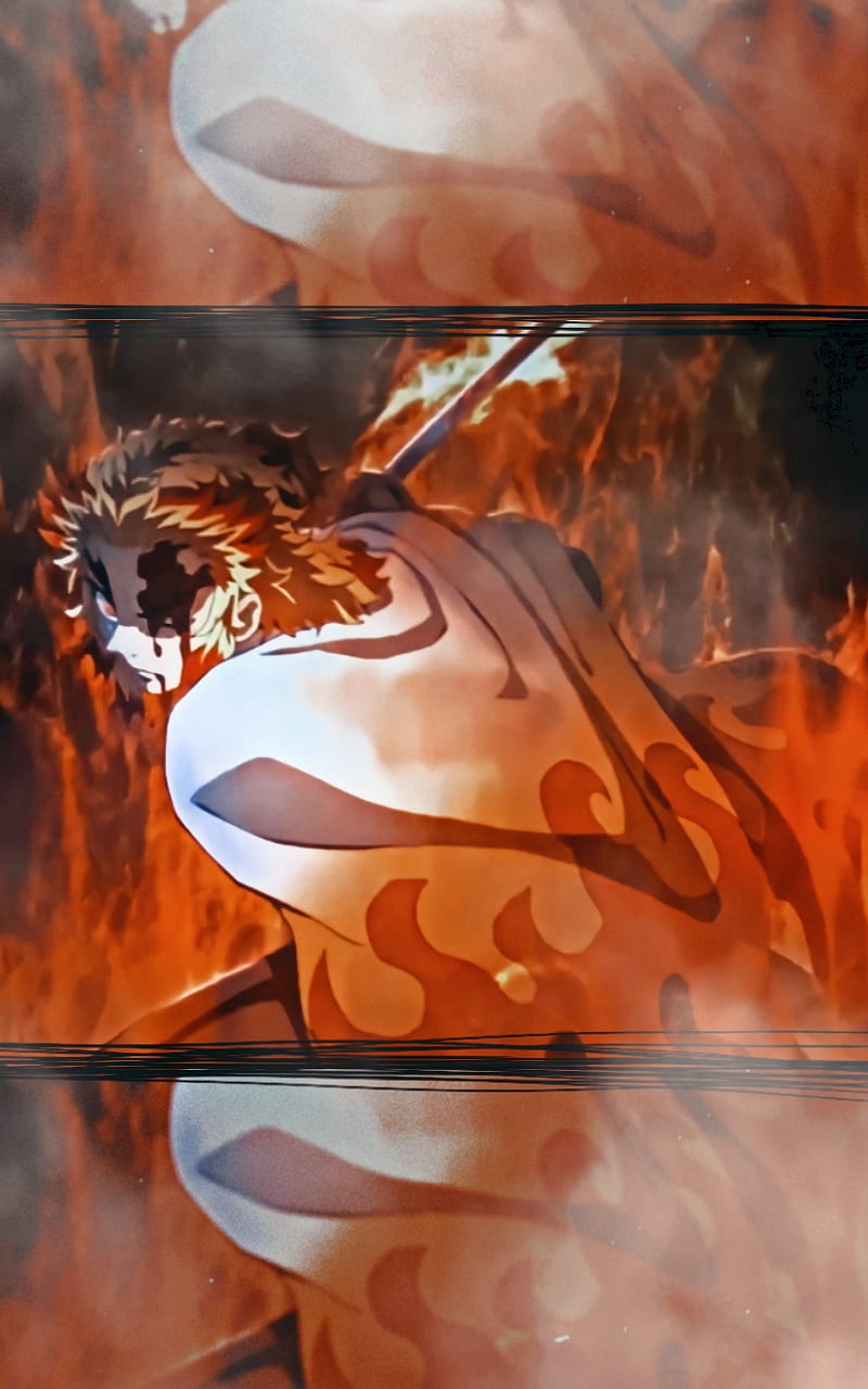Rengoku Kyoujurou, chamas de fogo, Mugen Ressha papel de parede HD