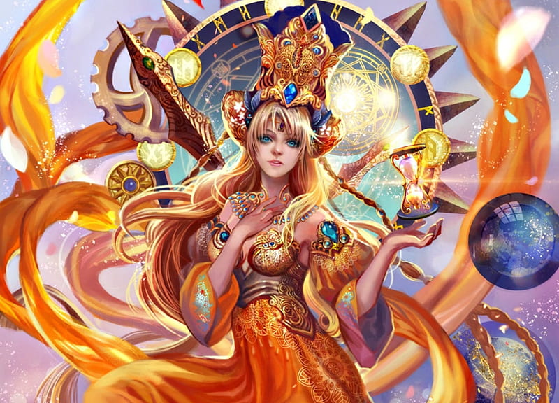 HD wallpaper goddess of time luminos orange jiuge manga blonde woman fantasy girl anime beauty blue