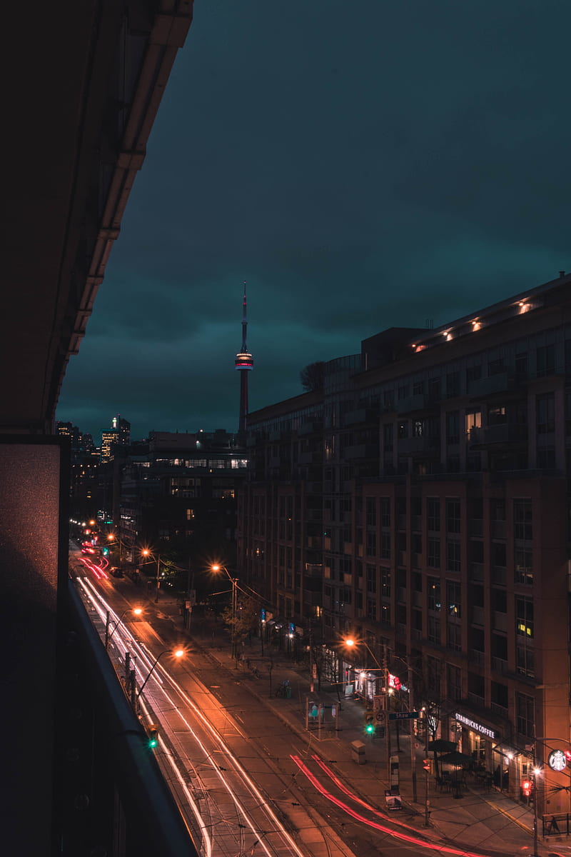 city, street, aerial view, buildings, dark, night, HD phone wallpaper
