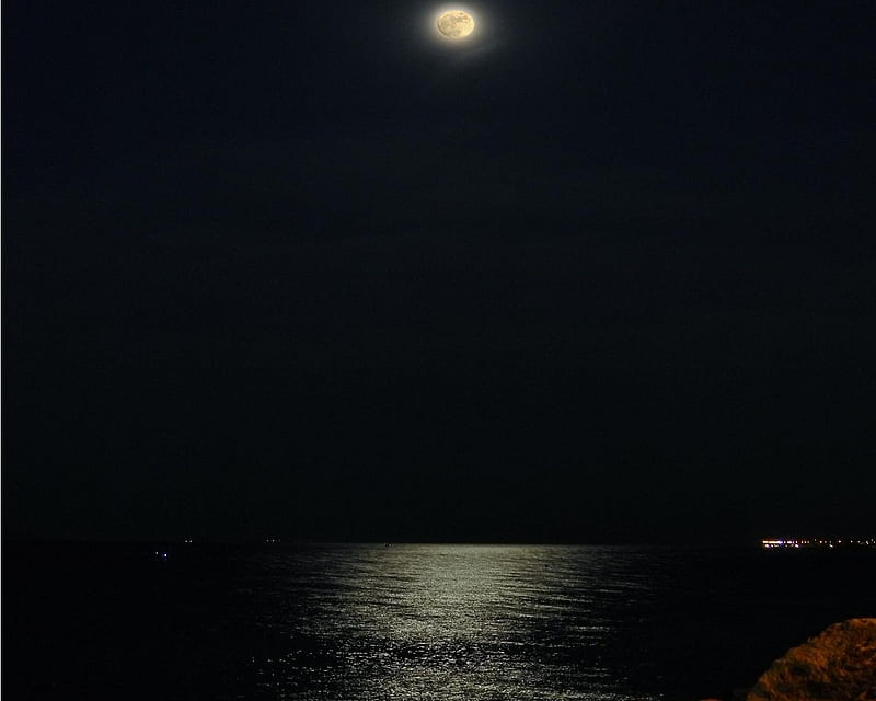 Moonrise, moon, rise, dark, black, sea, HD wallpaper