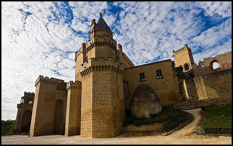 Castillo de Olite, victory, castle, flag, spain, HD wallpaper