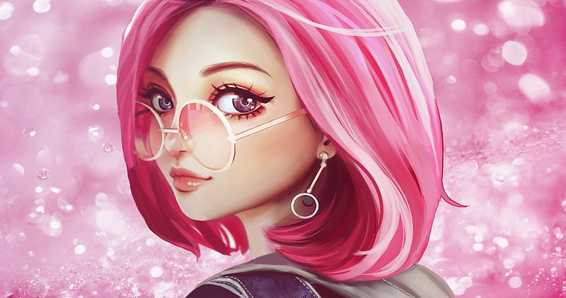 Pink Hair Sun Glasses Fantasy Girl , fantasy-girls, artist, artwork, digital-art, pink, HD wallpaper
