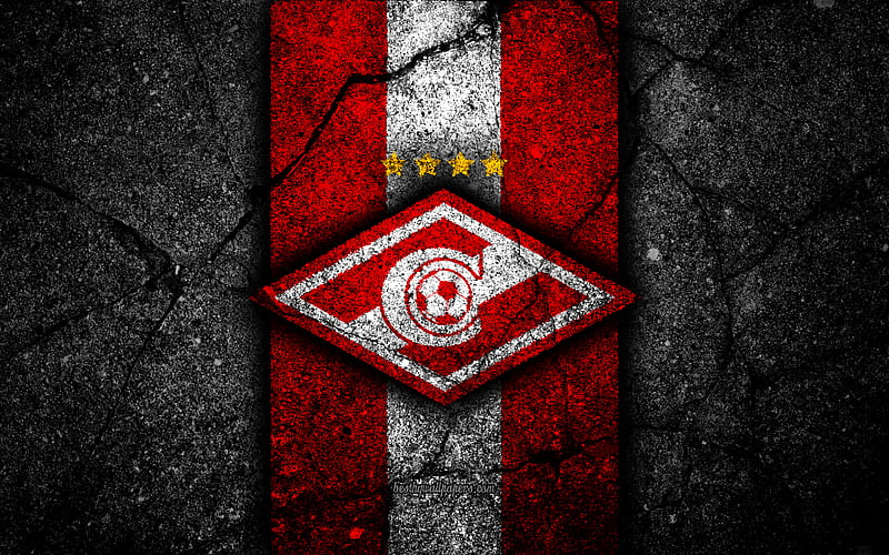 Spartak Moscow FC logo, Russian Premier League, black stone, football club, Russia, Spartak Moscow, asphalt texture, soccer, football, FC Spartak Moscow, HD wallpaper