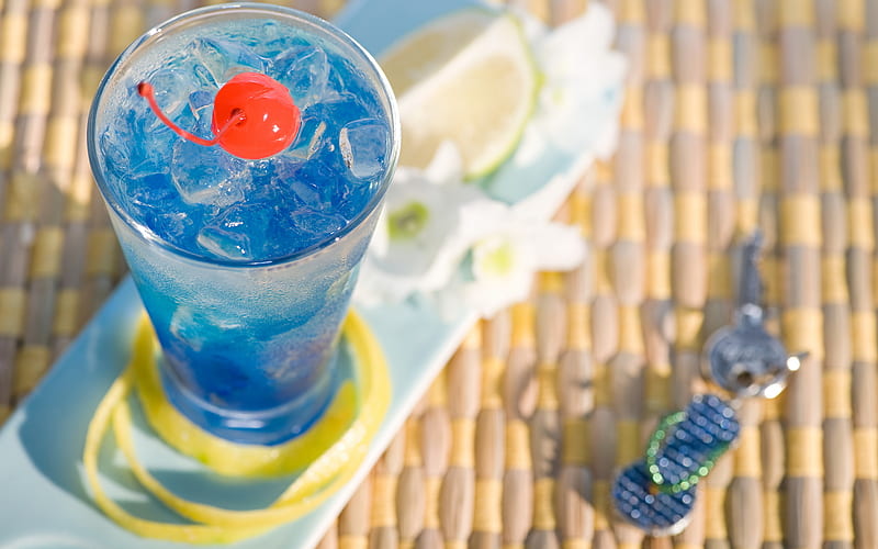 blue cocktail, blue lagoon, lemon, ice, alcoholic drinks, recipe, liqueur, rum, lemon juice, sugar syrup, cocktail, HD wallpaper