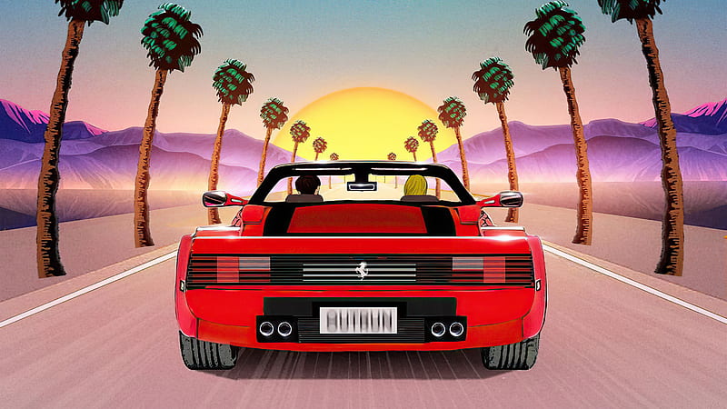 Chasing The Sun Ferrari , ferrari, retrowave, synthwave, artist, artwork, digital-art, HD wallpaper