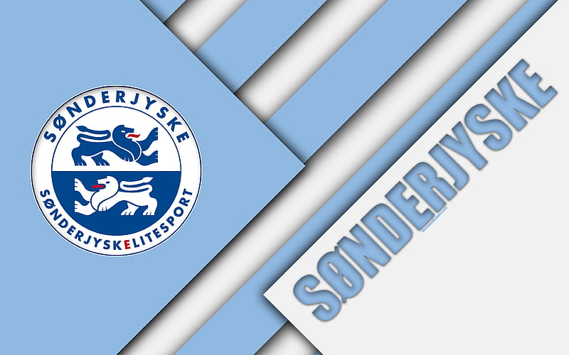 SonderjyskE FC material design, blue white abstraction, logo, Danish football club, Haderslev, Denmark, Danish Superliga, football, HD wallpaper