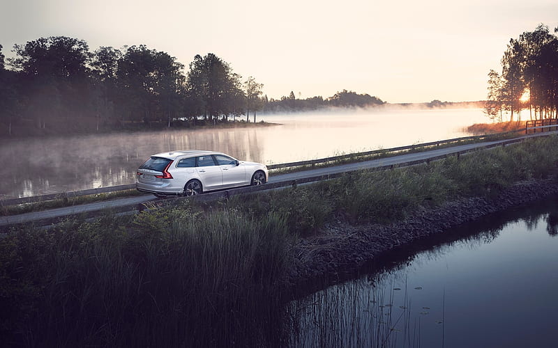 Volvo V90 Cross Country, 2018 estate, rear view, new white V90, Swedish cars, Volvo, HD wallpaper