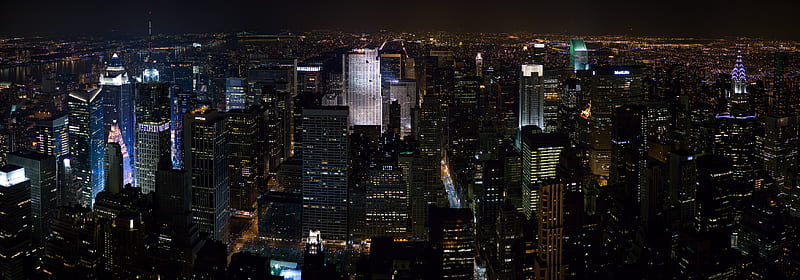 New York Midtown Skyline at night, city, new york, HD wallpaper