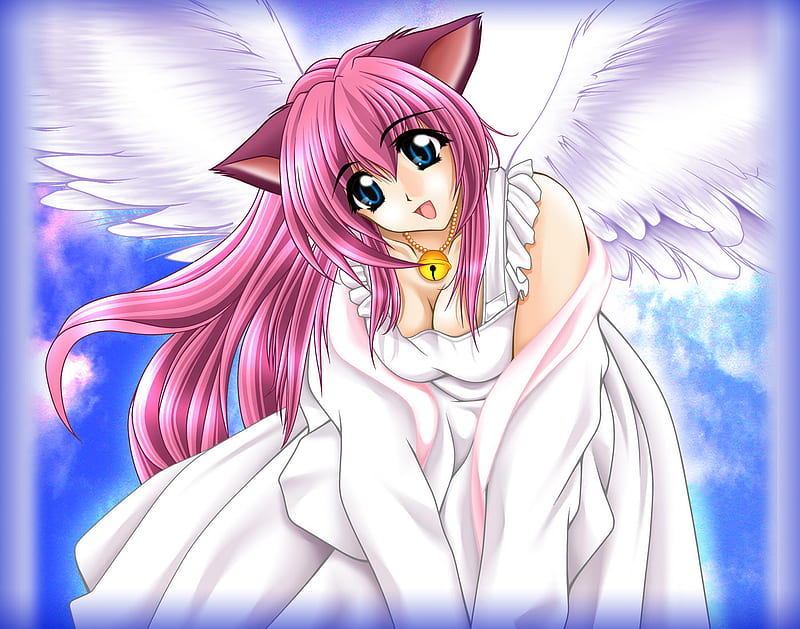 Only in anime., neko, anime, angel, cat angel, cat, cat girl, HD wallpaper  | Peakpx