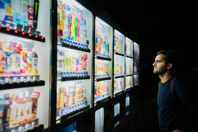 man on front of vending machines at nighttime, HD wallpaper