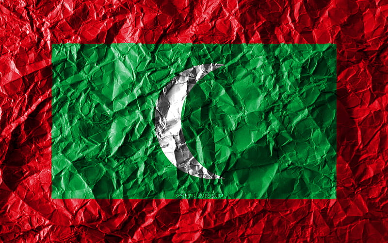 Maldives flag crumpled paper, Asian countries, creative, Flag of Maldives, national symbols, Asia, Maldives 3D flag, Maldives, HD wallpaper