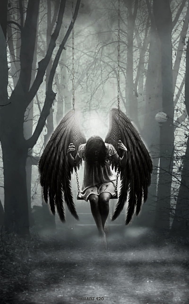 Fallen Angel, angels, crow, eagle, horses, monster, moon, raven, wings, HD phone wallpaper