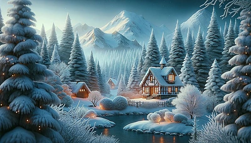 Beautiful winter landscape, kunyho, fak, folyo, teli erdo, erdei, hegyek, havas fak, fenyoerdo, teli, hazak, ho, HD wallpaper