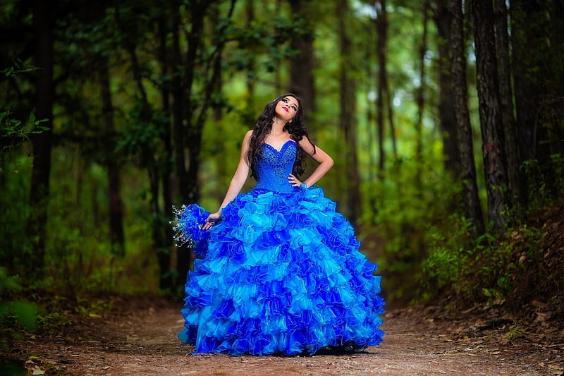 Belleza, verde, azul, bosque, vestido, modelo, niña, mujer, Fondo de  pantalla HD | Peakpx