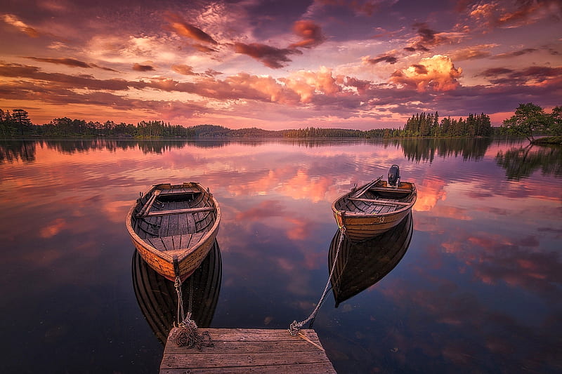 Boats on the Lake, Lake, Sky, Nature, Sunset, HD wallpaper | Peakpx
