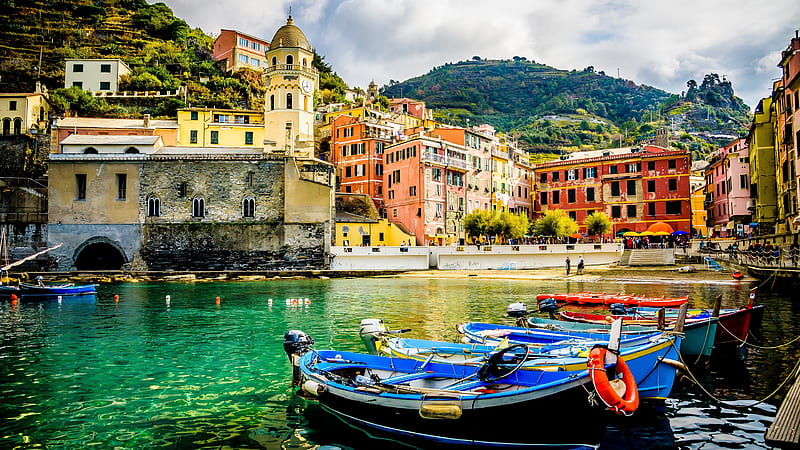 italy, village, town, boats, cute houses, City, HD wallpaper