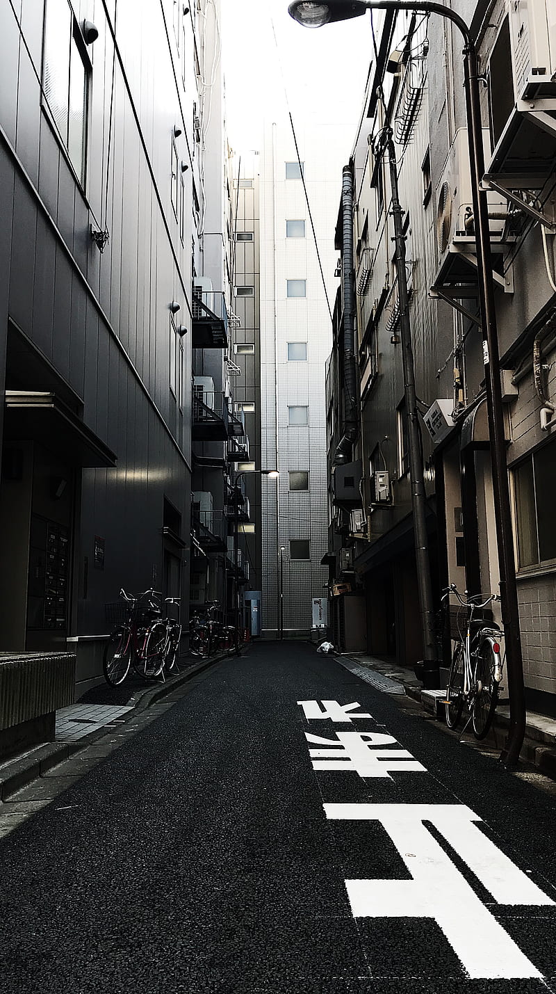 alley, buildings, asphalt, bicycles, urban, HD phone wallpaper