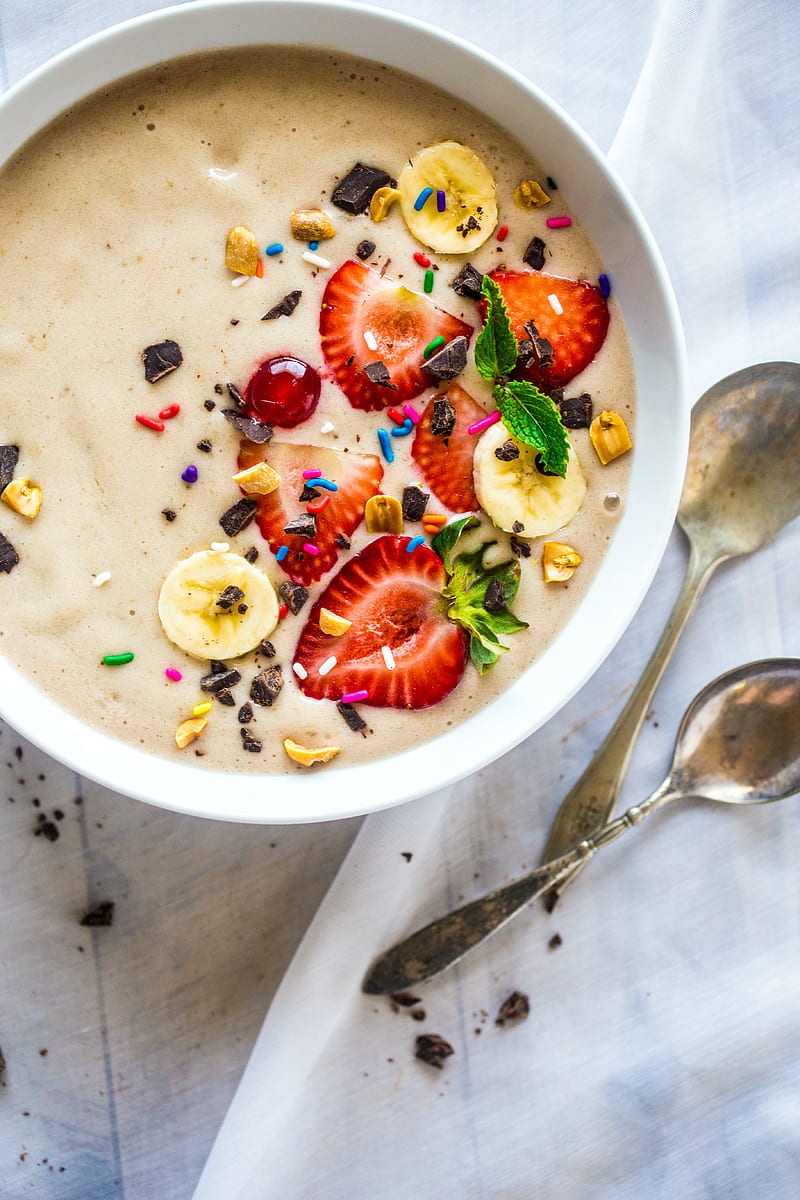 porridge, berries, chocolate, bowl, breakfast, dessert, HD phone wallpaper