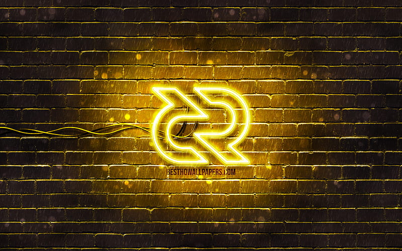 Decred yellow logo yellow brickwall, Decred logo, cryptocurrency signs, Decred neon logo, cryptocurrency, Decred, HD wallpaper