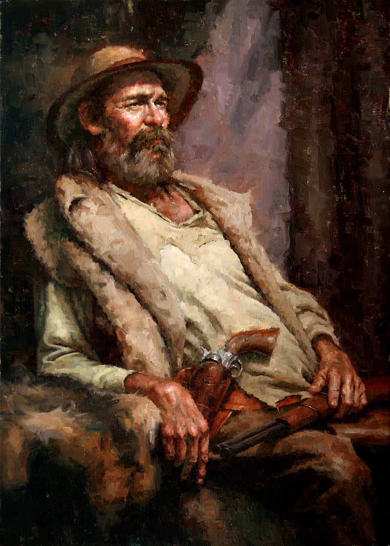 Stan Prokopenko, drawing, painting, High Noon, men, gun, old people, chair, HD phone wallpaper