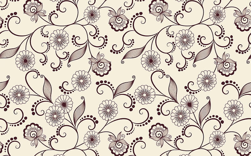 retro floral texture, light brown retro background, retro texture with floral ornaments, retro flowers background, HD wallpaper