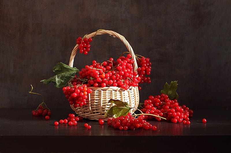 Autumn Still Life, Leaves, Basket, Rowan, Berries, HD wallpaper