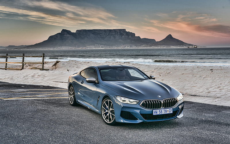 BMW M8 G15, 2019 cars, blue coupe, 2019 BMW M850i, german cars, BMW G15, sunset, BMW, HD wallpaper