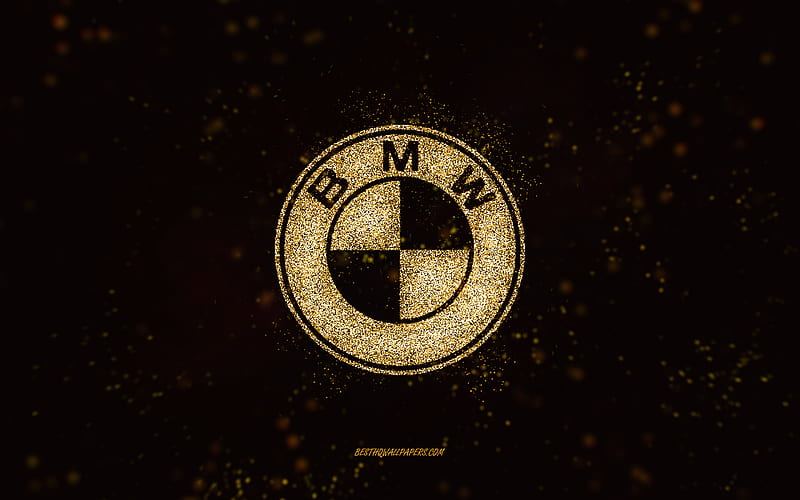 BMW glitter logo, , black background, BMW logo, gold glitter art, BMW, creative art, BMW gold glitter logo, HD wallpaper