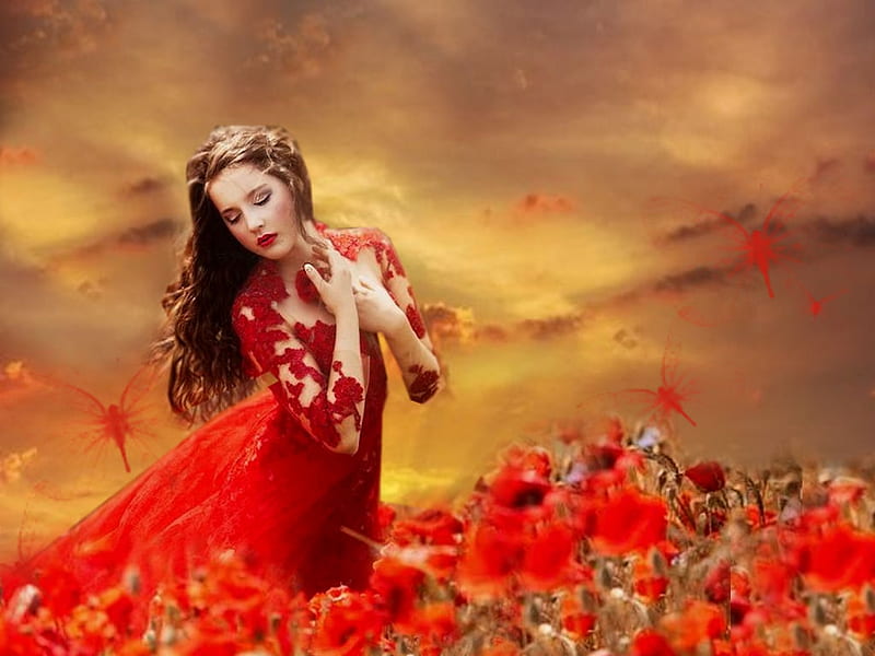 Among Poppies, surreal creative art, the WOW factor, etheral women, , womens wardrobe, women are special, female trendsetters, album, grandma gingerbread, HD wallpaper