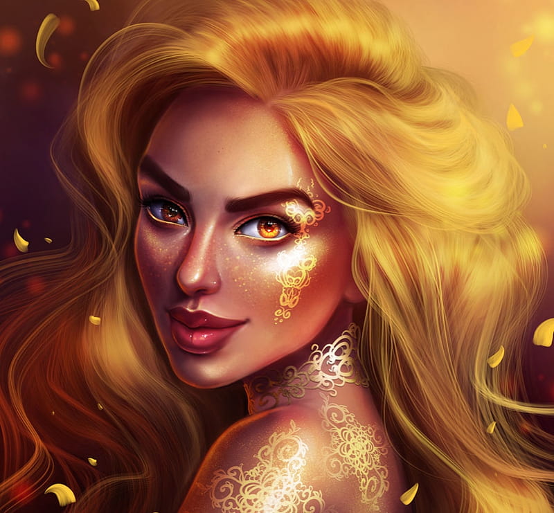 Gold, sandrawinther, fantasy, girl, luminos, face, sandra winther, HD ...