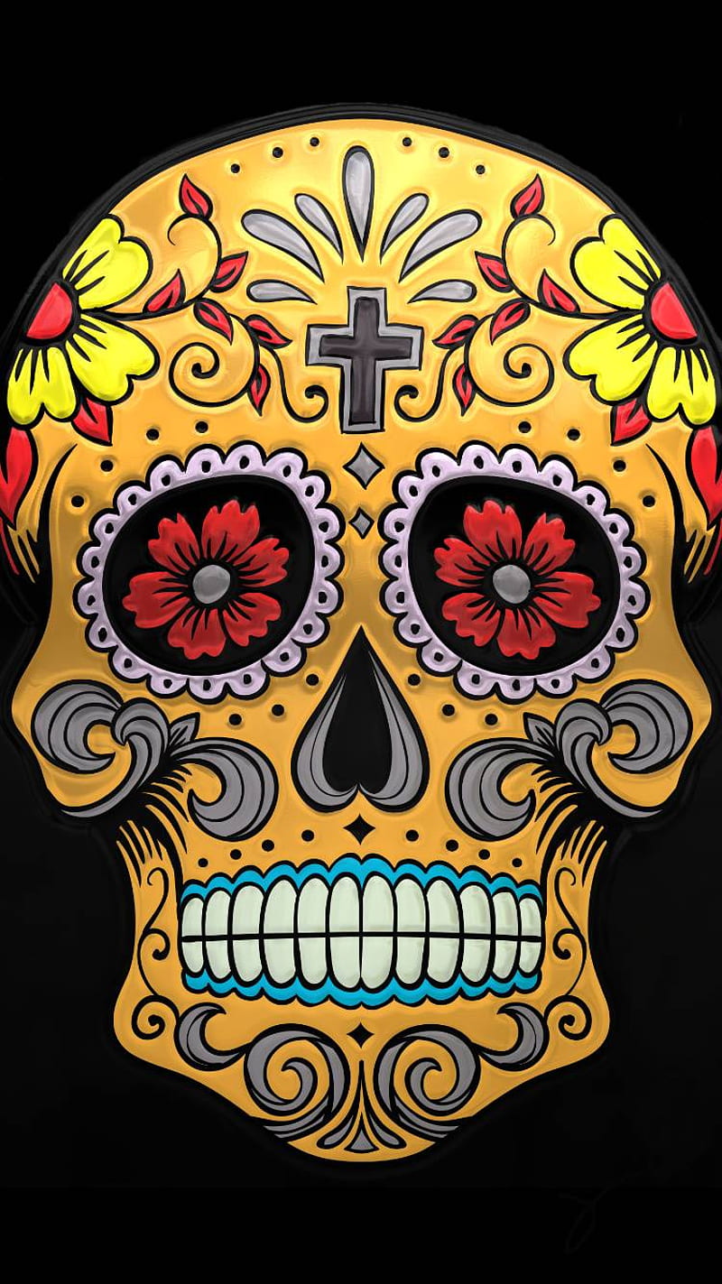 Skull, 6s, abstract, adornment, colors, flower, god ios, mexican, HD phone wallpaper