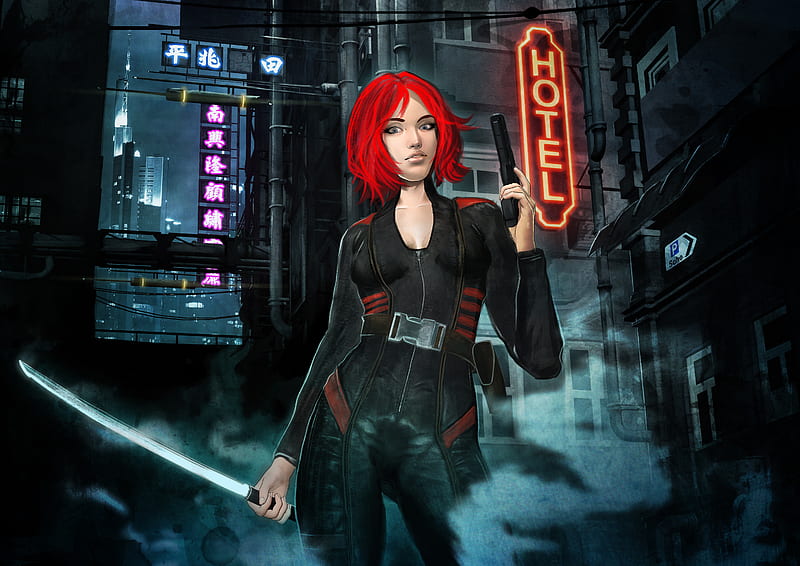 Red Hair Cyberpunk Girl, HD wallpaper