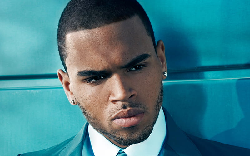 Chris Brown American singer, portrait, blue jacket, American celebrities, HD wallpaper