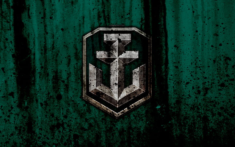 World of Warships stone logo, green background, WoWs, grunge, creative, HD wallpaper