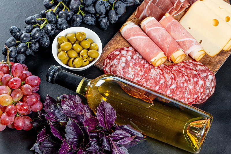 Food, Still Life, Bottle, Cheese, Grapes, Meat, Olive, Wine, HD wallpaper