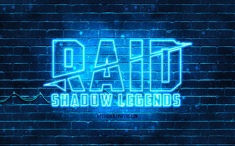 Raid Shadow Legends blue logo blue brickwall, Raid Shadow Legends logo, 2020 games, Raid Shadow Legends neon logo, Raid Shadow Legends, HD wallpaper